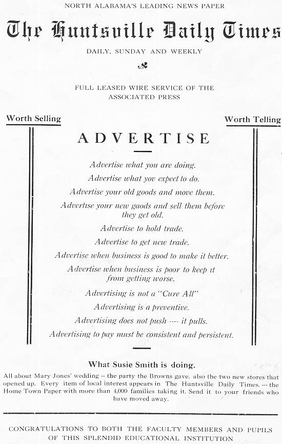Advertisement for the Huntsville Times Newspaper, 1922