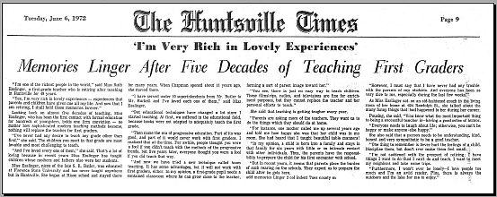 Ruth Esslinger Retirement Article, Huntsville Times June 6, 1972