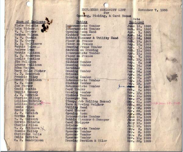 Dallas Mills Seniority List 1